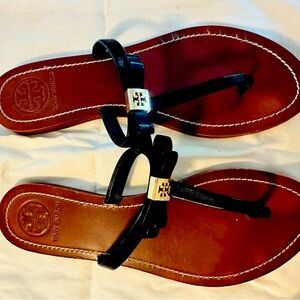 Tory Burch Women’s Black Leather Thong Sandals Slides 8.5